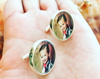 Solid Sterling Silver Cuff Links Customized with Your Photo - Photo Cuff Links - Picture cufflinks Father of Bride