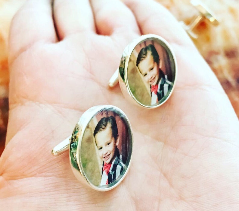 Memorial Solid Sterling Silver Cuff Links Baby Photo Customized with Your Photo Photo Cuff Links Picture cufflinks Father of Bride image 3