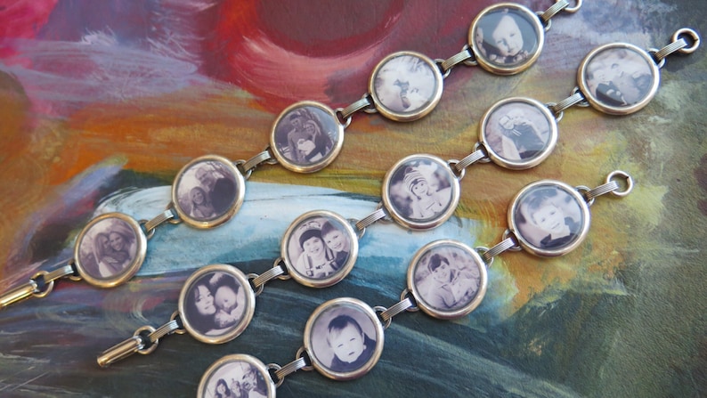 Custom Photo Bracelet one Jewelry Grade WATERPROOF 5 Personal Photos Antiqued Silver Family Gift Personalized Picture Bracelet image 1