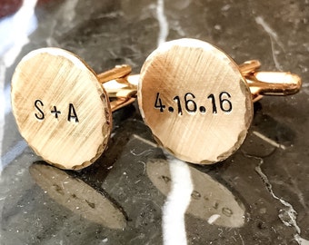 Gold Tone Brass Personalized Cuff Links - Copper Custom Cuff links - Silver tone personalized Cufflinks - Your Name, Quote, Hand Stamped