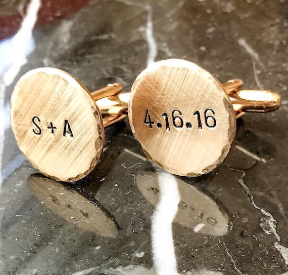 Gold Tone Brass Personalized Cuff Links - Copper Custom Cuff links - Silver tone personalized Cufflinks - Your Name, Quote, Hand Stamped