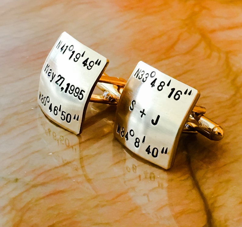 Gold Tone Brass Personalized Cuff Links Copper Custom Cuff links Silver tone personalized Cufflinks Your Name, Quote, Hand Stamped image 4