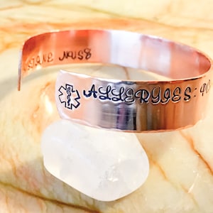 Medical ID Bracelet, Emergency EMS, Medical Symbol Rod of Asclepius, Customized Stamped Bracelet, Medicine, Personalized, Allergy, Seizure
