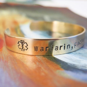 Medical ID Bracelet, Emergency EMS, Medical Symbol Rod of Asclepius, Customized Stamped Bracelet, Medicine, Personalized, Allergy, Seizure
