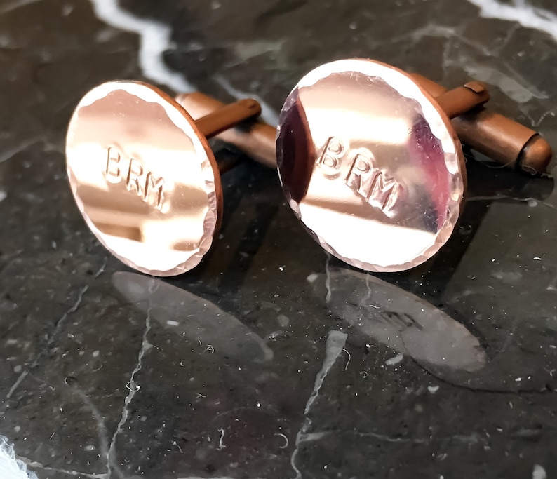 Personalized Cuff Links Copper, Brass Gold Tone Custom Cuff links, or Silver tone personalized Cufflinks Your Name, Quote, Hand Stamped image 1