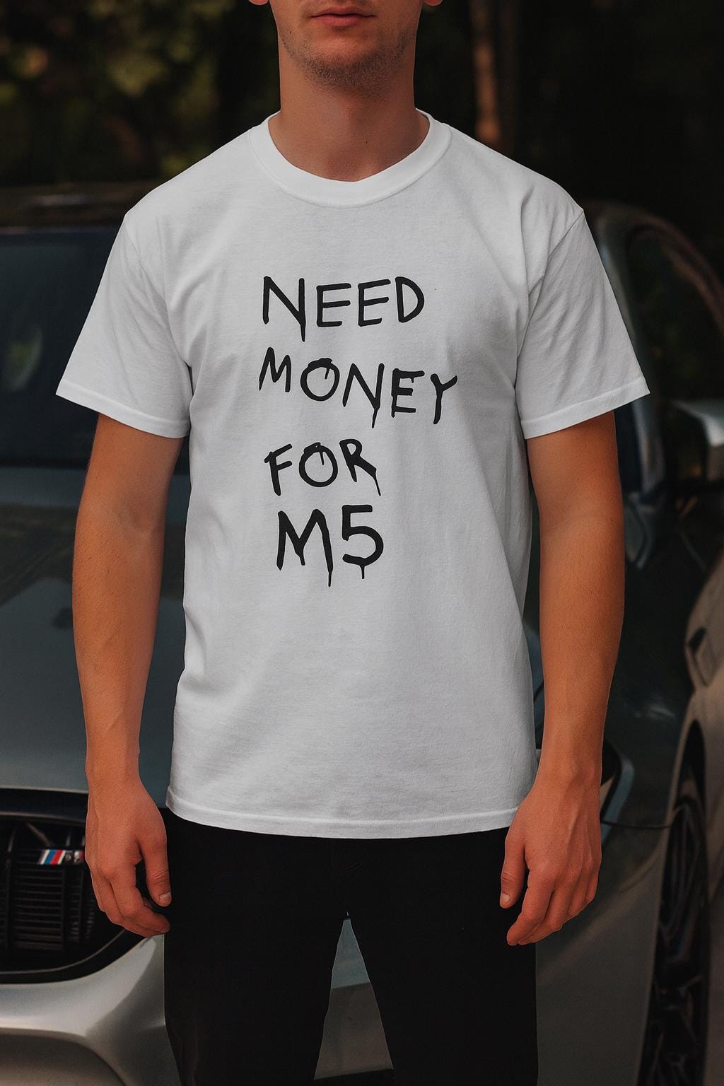 T-shirt Need Money For BMW / Pagani - Unisexe, 100% Coton, Manches Courtes | Look Décontracté, Cadeau Fan Auto - 2