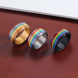 Pride Spinner Ring: Stainless Steel LGBTQ+ Anxiety Fidget Ring