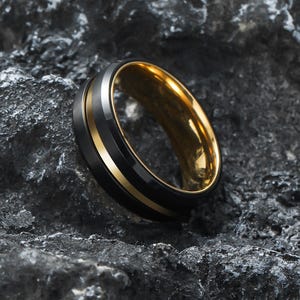 Black Gold Double Spinner Ring for Men – Stylish Fidget Ring for Stress Relief & Focus, Anxiety Ring for Calm, Meditation Gift for Him