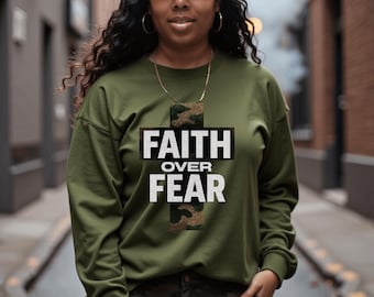 Faith Over Fear Camo Cross PNG: Christian T-Shirt Design