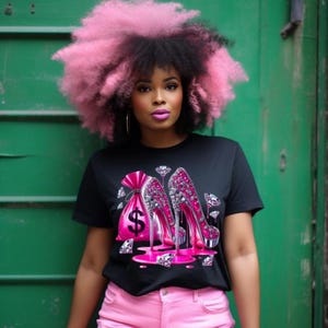Pink Glam High Heels & money Bag PNG | Diva Drip Shirt design | Sparkle Bling Digital Download for Sublimation