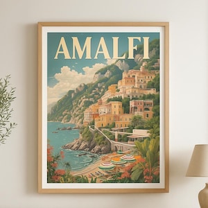 Amalfi Coast Vintage Poster | Italian Summer Print | Wall Art | Coastal Vibes | Home Decor | Travel Wall Art