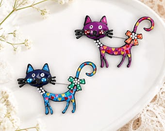 Spilla a forma di gatto / spilla carina / accessorio per abito/cappotto / gioielli fatti a mano / spilla vintage / spilla per maglione / regalo di tutti i giorni
