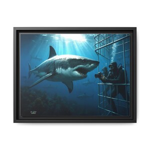 Great White Shark Adventure Matte Canvas Print, Ocean Wall Art, Marine Decor, Gift for Ocean Lovers, Home Office Decor