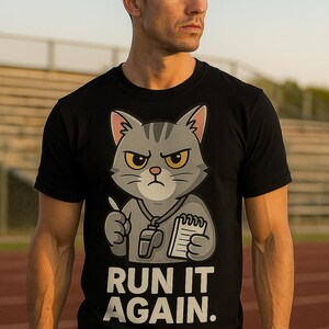Cool Cat Run It Again T-Shirt, Unisex Cartoon Shirt, Fun Casual Wear, Gift for Cat Lovers, Birthday Gift, Relaxed Style Tee