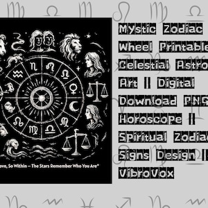 Mystic Zodiac Wheel Printable | Celestial Astrology Art | Digital Download PNG | Horoscope | Spiritual Zodiac Signs Design | VibroVox