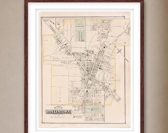Doylestown PA Historic Map 1876 | Bucks County Pennsylvania Map | Fine Art Wall Print