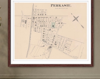 Perkasie PA Historic Map 1876 | Bucks County Pennsylvania Map | Fine Art Wall Print