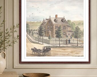 Charles Rotzel Stone House Doylestown PA Historic Square Watercolor Print