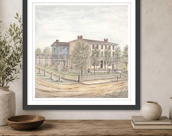 Aaron Kratz House Plumsteadville PA Square Watercolor Print | Historic Bucks County Wall Art