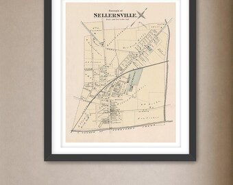 Sellersville PA Historic Map 1876 | Bucks County Pennsylvania Map | Fine Art Wall Print