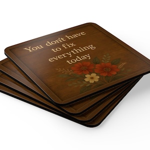 Floral Corkwood Coaster Set: Mental Health Gift, Set of 4