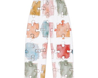 Autism Awareness Pajama Pants: Watercolor Puzzle Design, Soft Lounge Wear