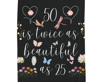 50th Birthday Blanket, "Twice as Floral Plush Velveteen Throw (50x60