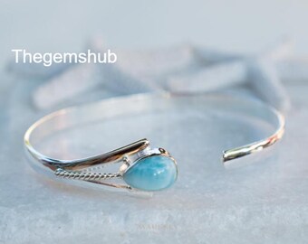 Larimar Adjustable Bracelet ~ Sterling Silver 925~Handmade~Statement~ Hippie ~Bohemian ~Jewelry ~Gift For Her ~Gemstone ~Body Jewelry