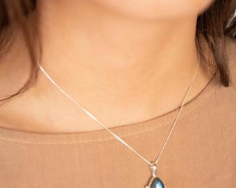 Rainbow, Labradorite Necklace ~ Tear Drop ~ Sterling Silver ~ Charm ~ Minimalist ~ Delicate ~ Everyday Jewelry