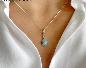 Larimar Teardrop Pendant Necklace: 925 Sterling Silver Jewellery, Gift For Her, Make Your Self Special