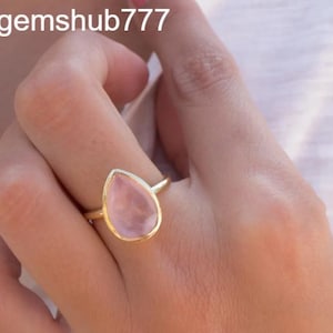 Rosenquarz Tropfen Ring ~ Edelstein ~ Natürlich ~ 18k vergoldet ~ Schmuck ~ Handgemacht ~ Januar Geburtsstein -