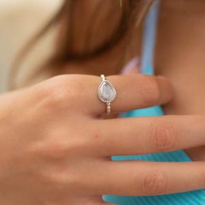 Moonstone Ring~ Sterling Silver 925 ~ Handmade ~ Gemstone ~Statement Tear Drop stone ~ Hippie ~Bohemian~June Birthstone