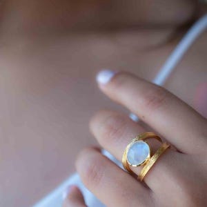 Rainbow Moonstone Double Ring ~ Gemstone ~ Natural ~ 18k Gold Plated ~ Jewelry ~ Handmade~June Birthstone