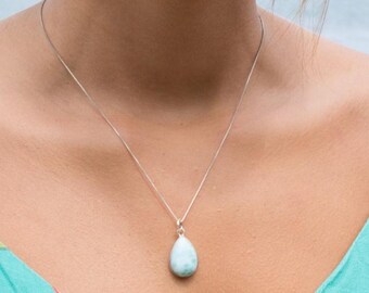 Larimar Necklace ~ Tear Drop ~ Sterling Silver ~Minimalist ~Delicate ~Layered ~ Pendant ~ Necklace ~ Charm
