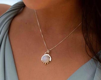 Moonstone Pendant ~ Mix metals ~ Sterling Silver and brass ~ Delicate ~ Minimalist ~ Charm
