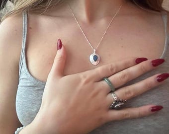 Labradorite, Aqua Chalcedony, Rose Quartz, Moonstone ~ Tear Drop ~ Sterling Silver ~ Charm ~ Layered ~ minimalist ~ delicate
