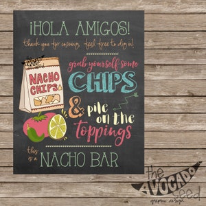 Chalkboard Nacho Bar Sign - DIY Printing - Dark background and White Background -  INSTANT DOWNLOAD - 2 Sizes - 2 colors