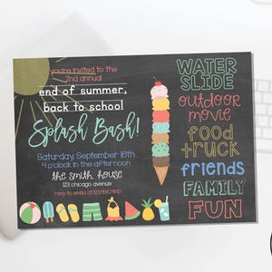 Chalkboard End of Summer Backyard Bash Invitation - Digital File or Prints