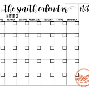 Reusable Dry Erase Family Wall Calendar Printable DIY Printing Only image 2