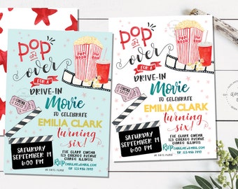 Drive-in Movie Birthday (or any event) Invitation - Digital File or Prints Shipped