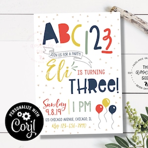 ABC 123 Birthday Party Invitation - Corjl Version
