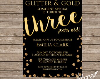 Glitter and Gold Birthday (or any event) Invitation - DIY Printing or Professional Prints