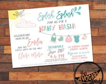 Splish Splash Baby Bash - Baby Shower Invitation (or any event) - DIY Printing or Professional Prints