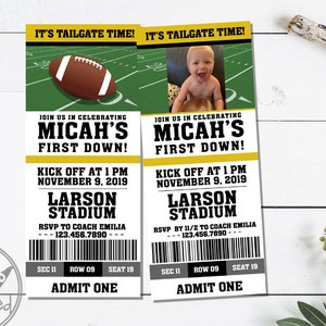 First Down! First (or any age and any colors!) Birthday Invitation  - Football Ticket - Digital File or Shipped Prints