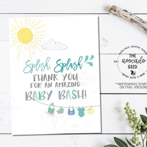Splish Splash Baby Bash Tarjeta de agradecimiento - DESCARGA INSTANTÁNEA (si prefiere impresiones, consulte el enlace en la descripción)