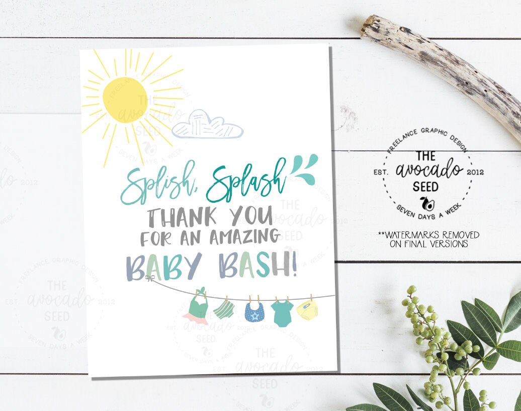 Splish Splash Baby Bash Carte De Remerciement Telechargement Etsy Canada