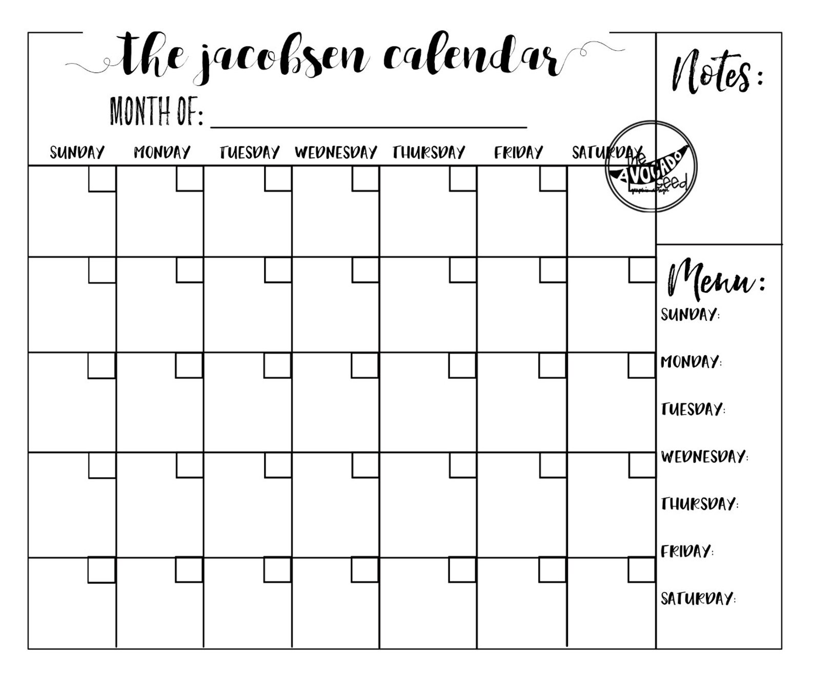 Reusable Dry Erase Family Wall Calendar With Menu and Notes Etsy