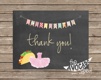 Tacos and Tutus Thank you Card - Instant Download 2 per sheet or Professional Prints
