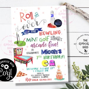 Bowling, Mini Golf, Arcade Birthday Party Invitation - Corjl Version