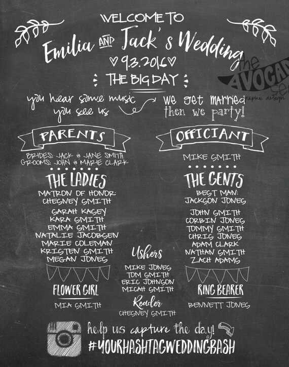 Super Fun Chalkboard Wedding Program Poster Printable Any Etsy